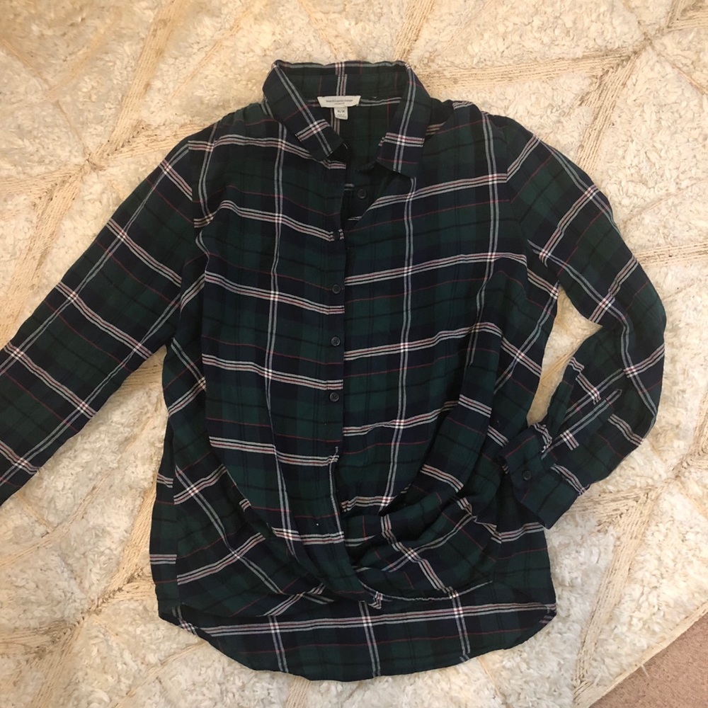 high low flannel with twist detail